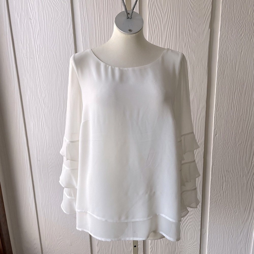 Comma, Womens White Long Sleeve Embellished Blouse Size 10